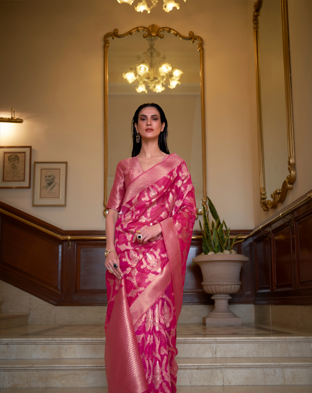 Pink Two toned Organza woven Saree