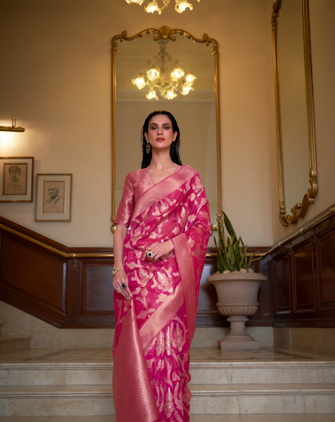 Pink Two toned Organza woven Saree