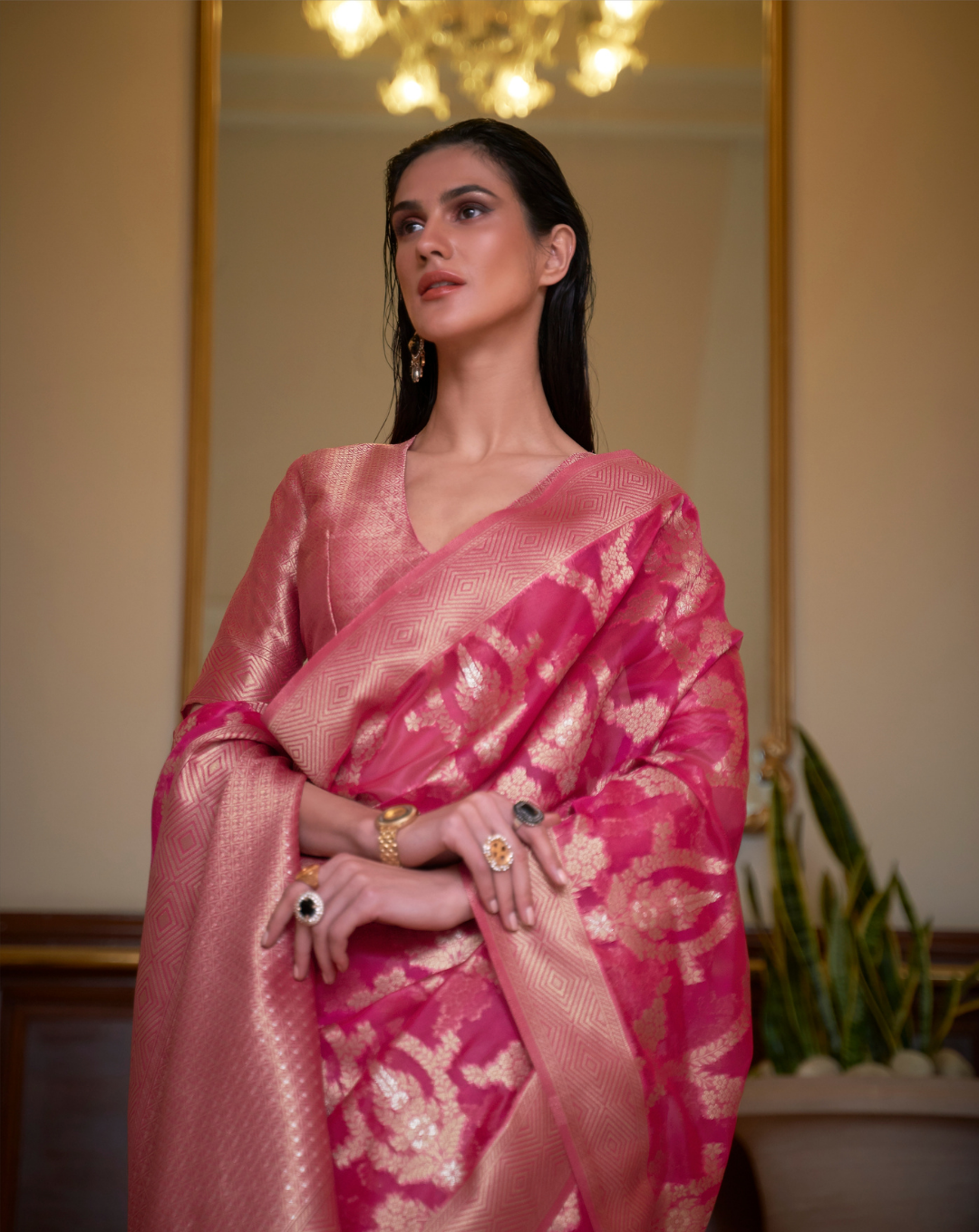 Pink Two toned Organza woven Saree