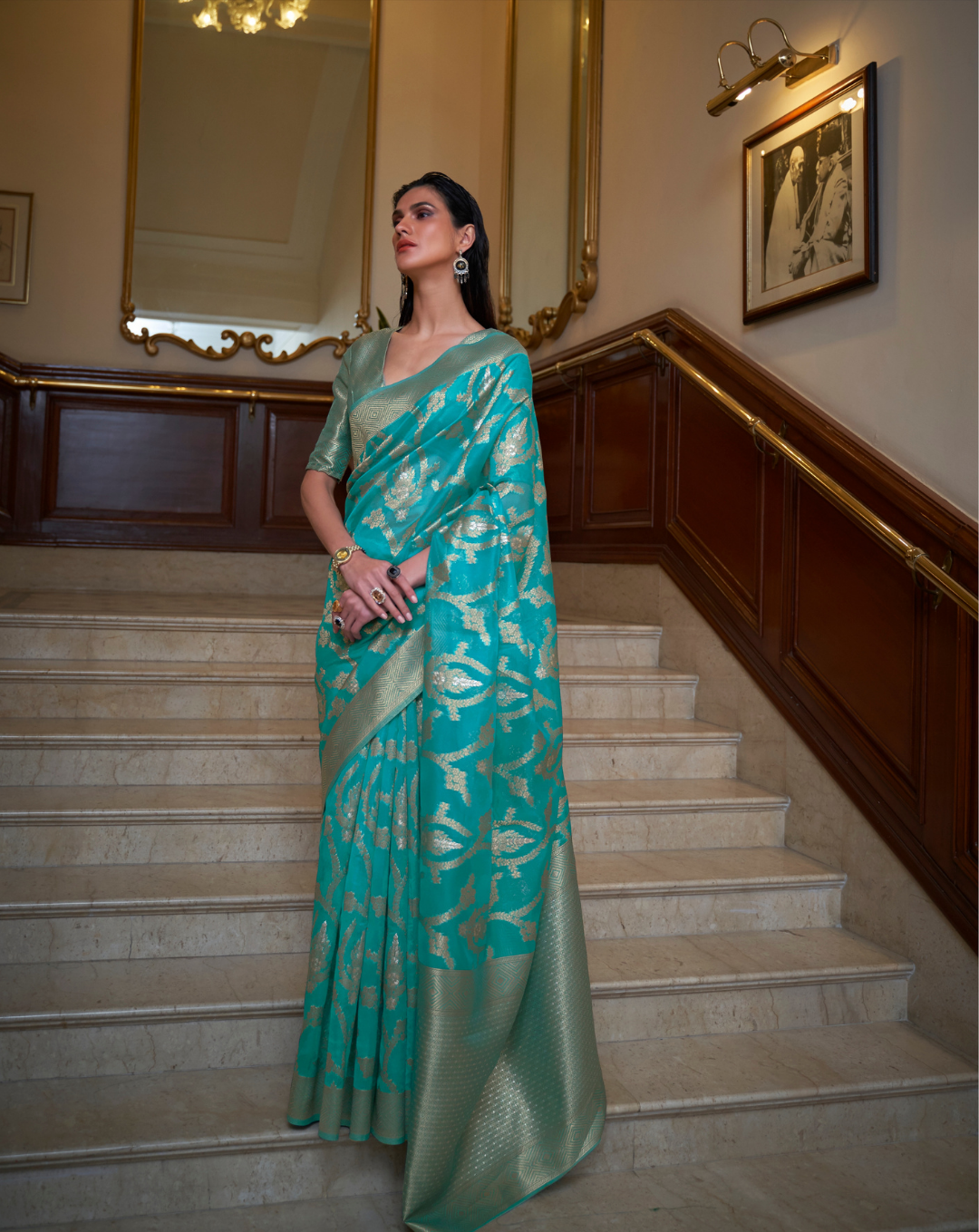 Blue Two toned Organza woven Saree