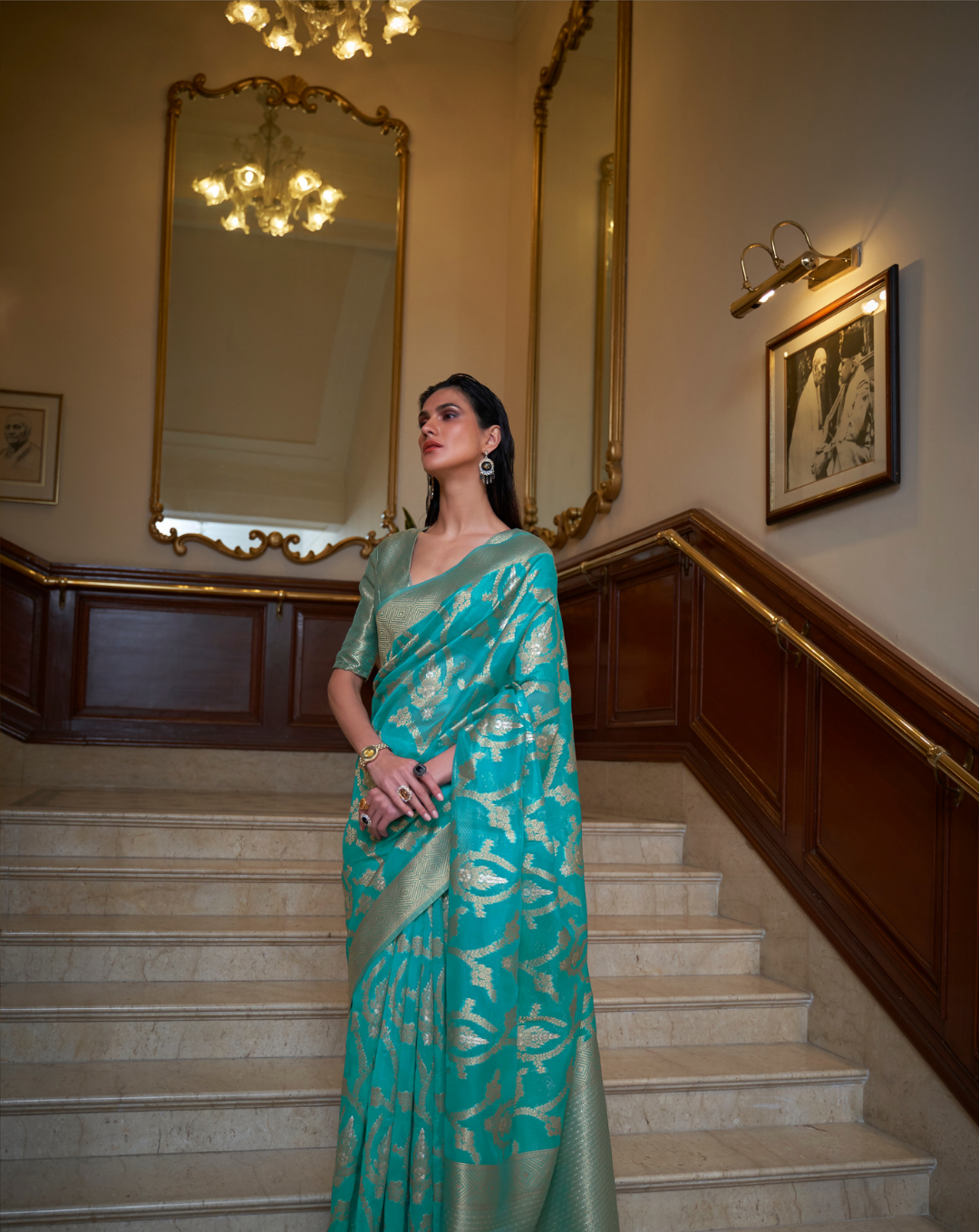 Blue Two toned Organza woven Saree