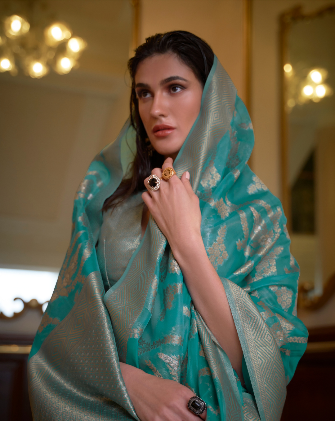 Blue Two toned Organza woven Saree