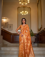 Orange Two toned Organza woven Saree