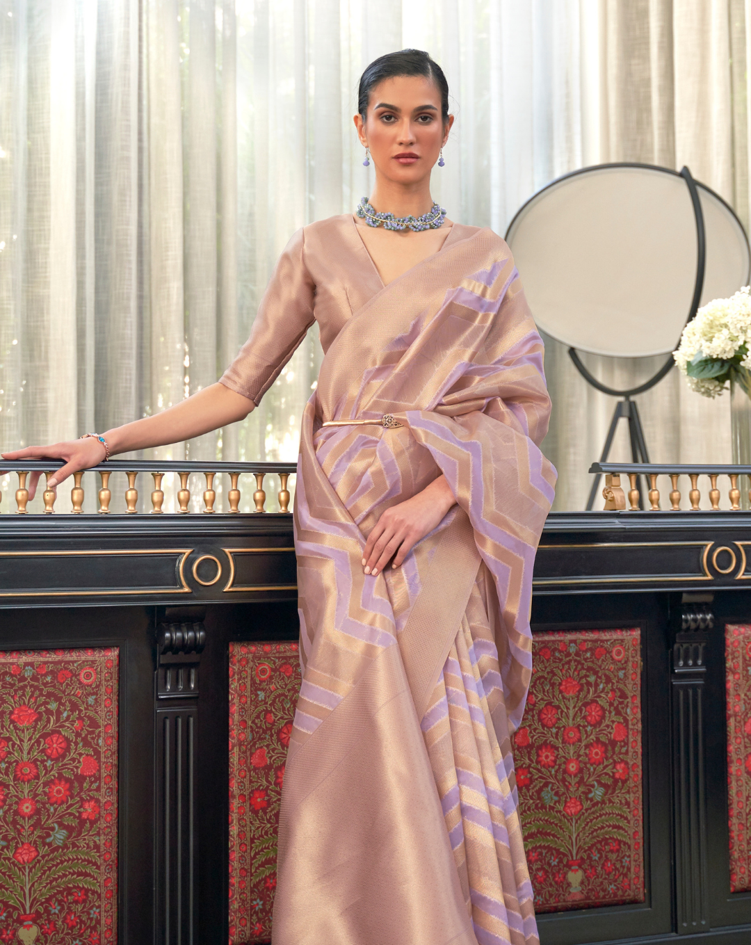 Lilac Lehehriya Organza woven saree