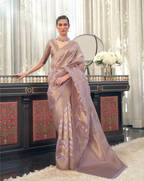 Lilac Lehehriya Organza woven saree