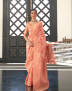 Orange Lehehriya Organza woven saree