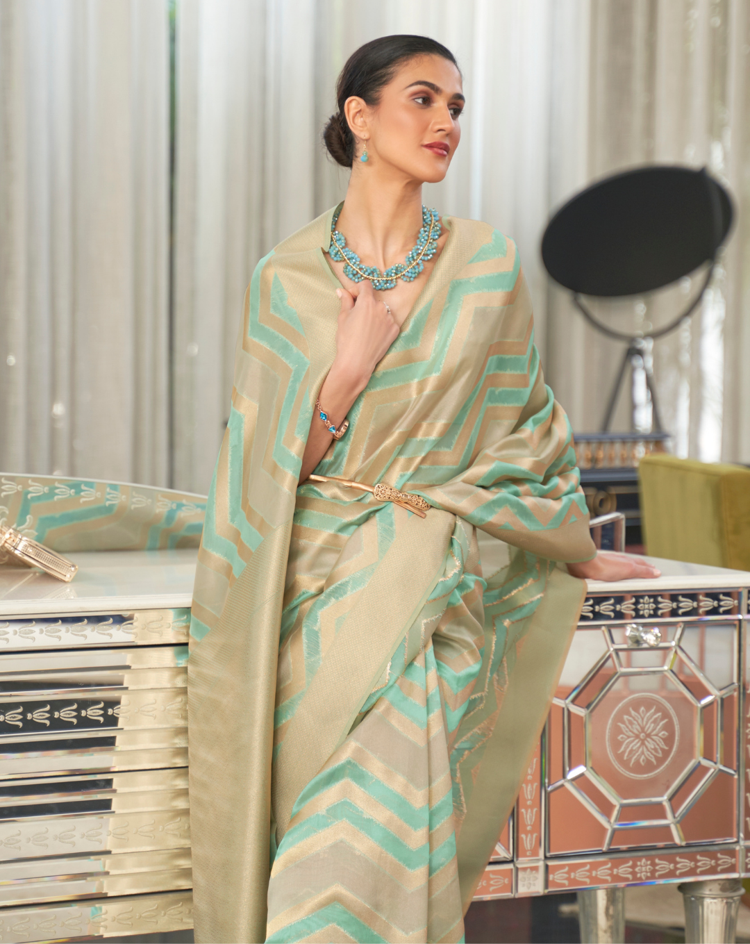 Blue Lehehriya Organza woven saree