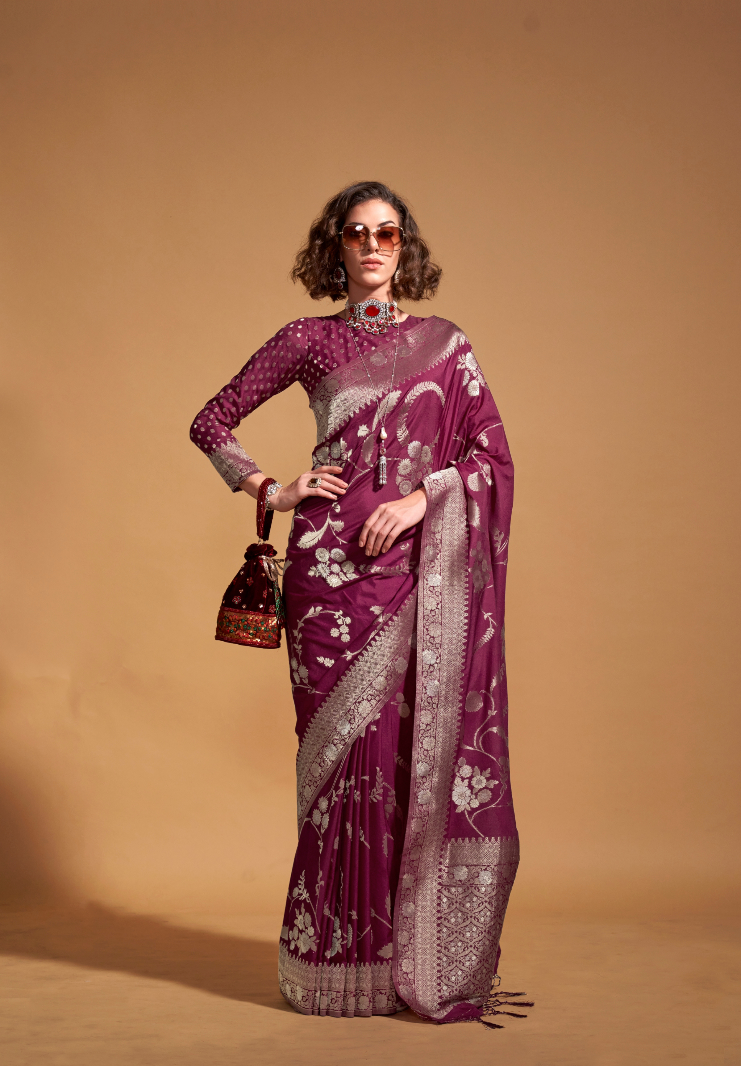 Maroon Silk Georgette Saree