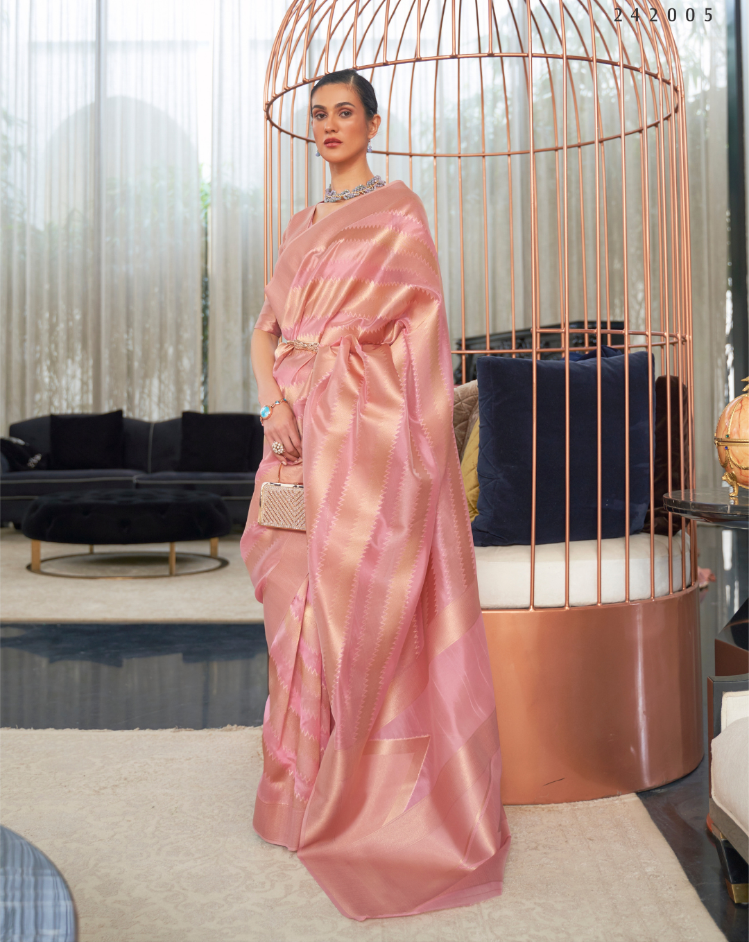 Pink Lehehriya Organza woven saree