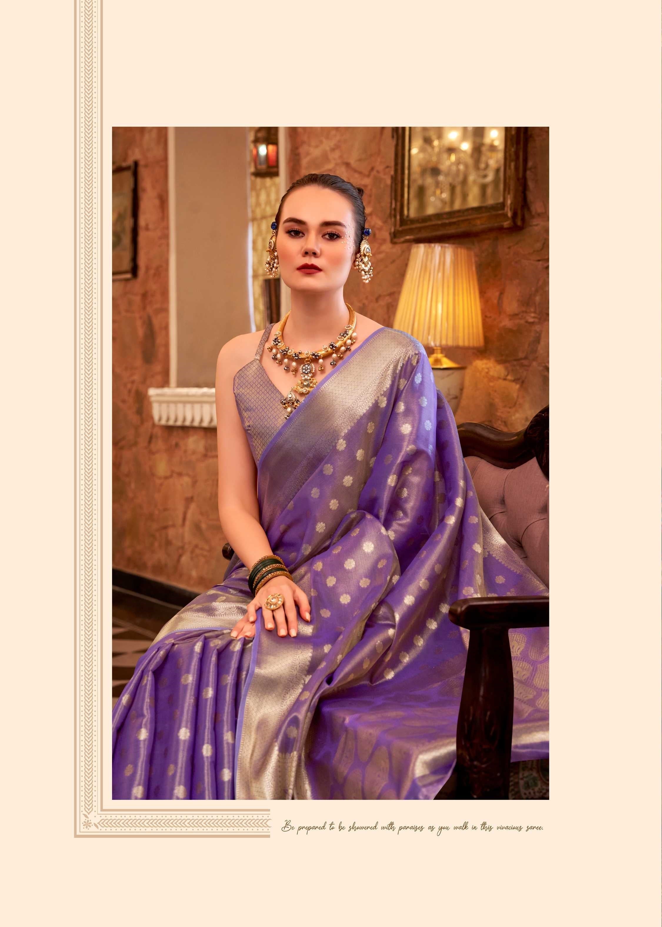 Purple Tissue Silk Banarasi Saree with Floral Butti