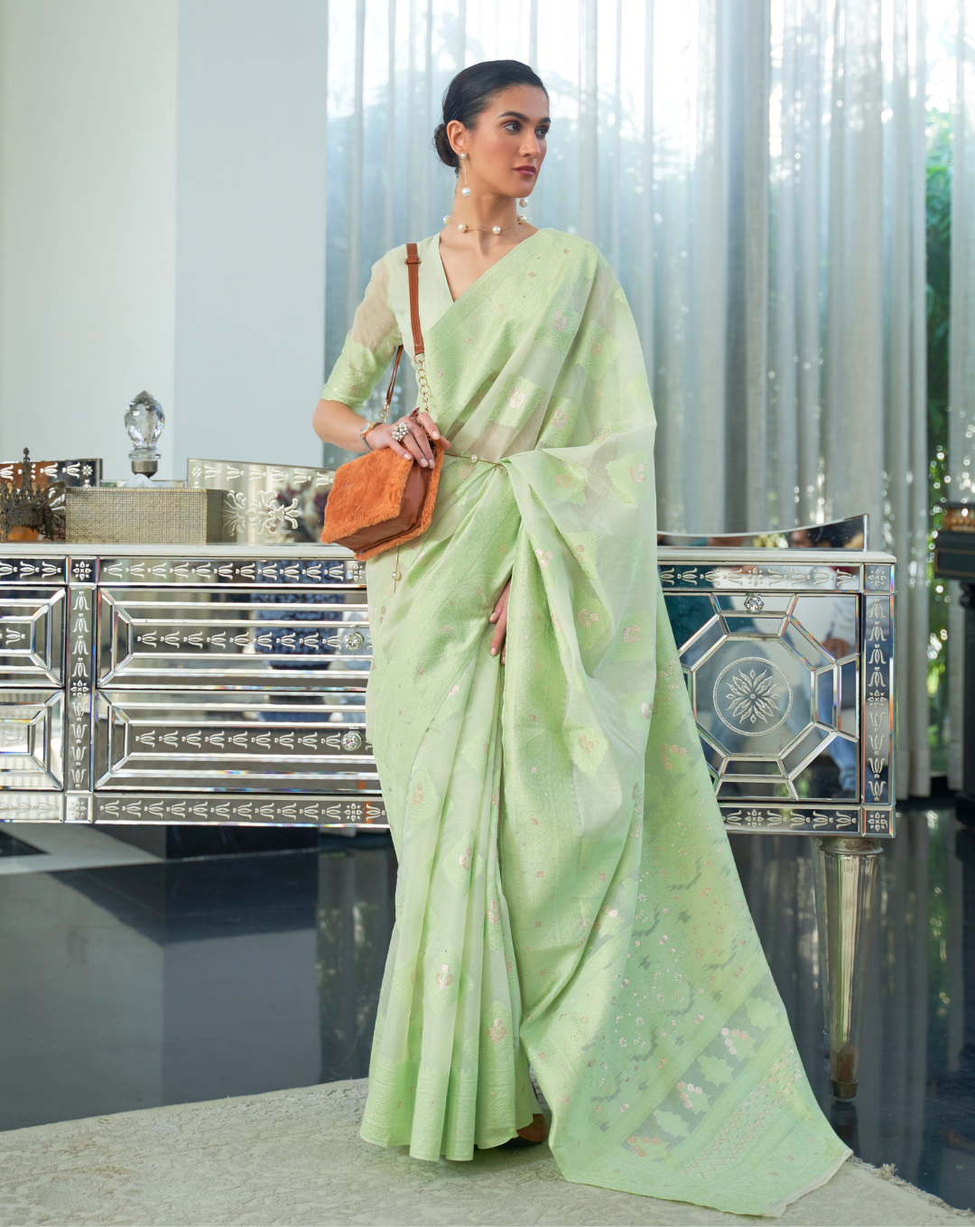 Green Lucknavi Woven Saree