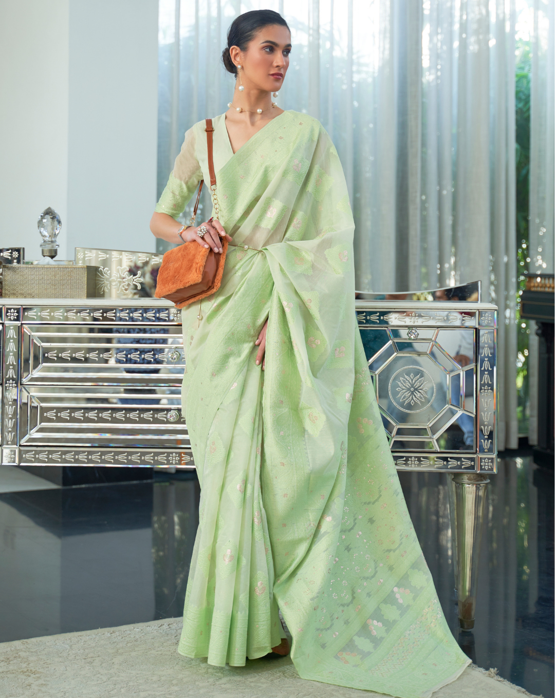 Green Lucknavi Woven Saree