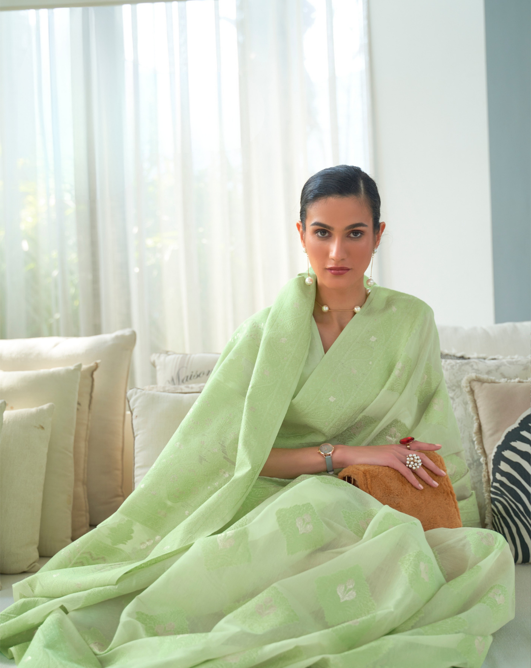 Green Lucknavi Woven Saree