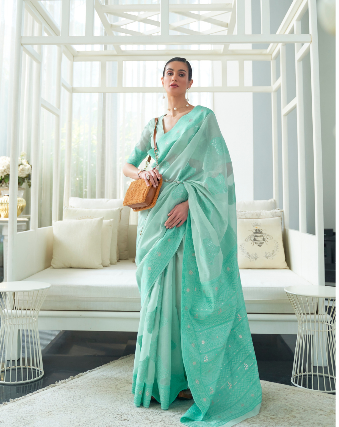 Blue Lucknavi Woven Saree