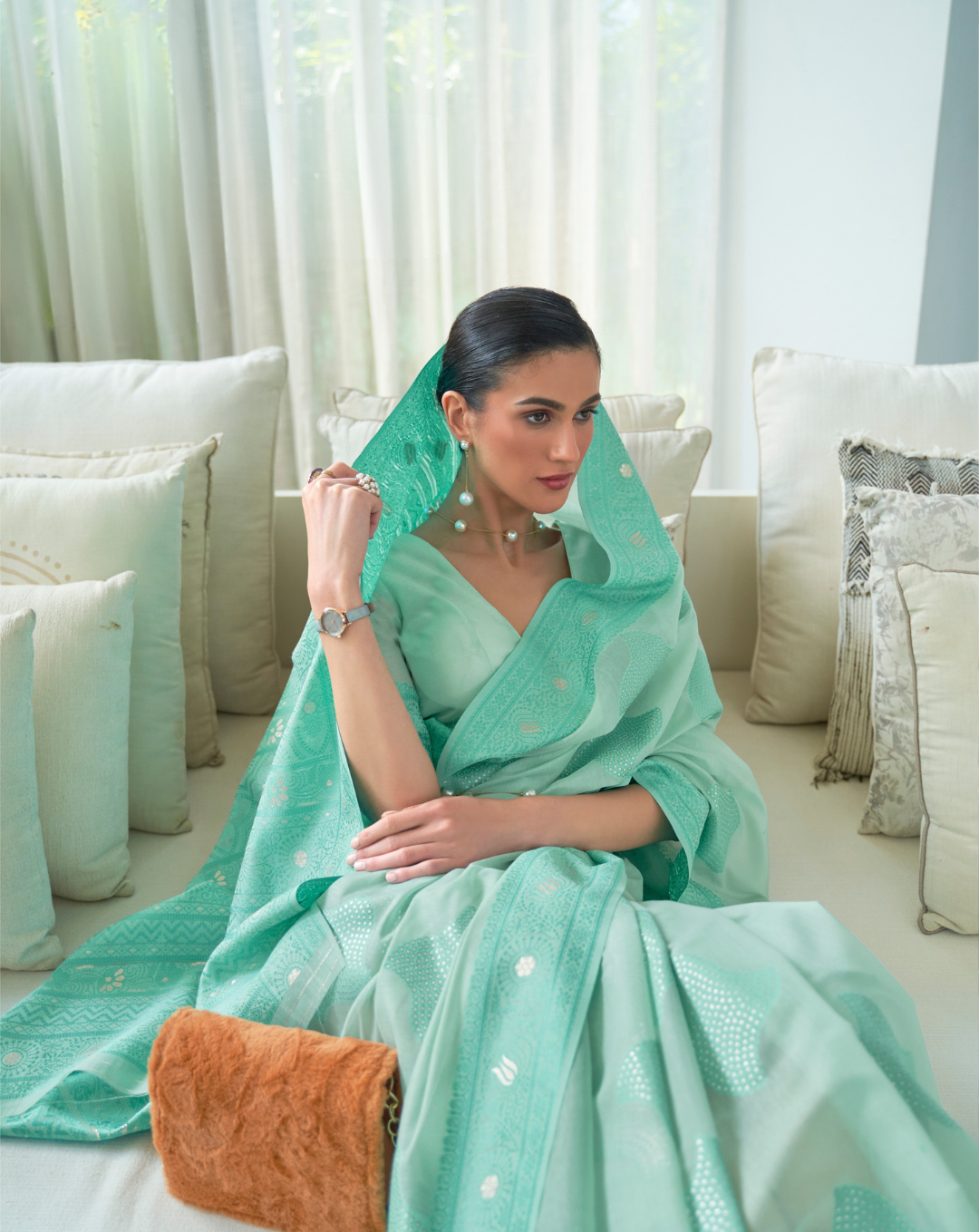 Blue Lucknavi Woven Saree