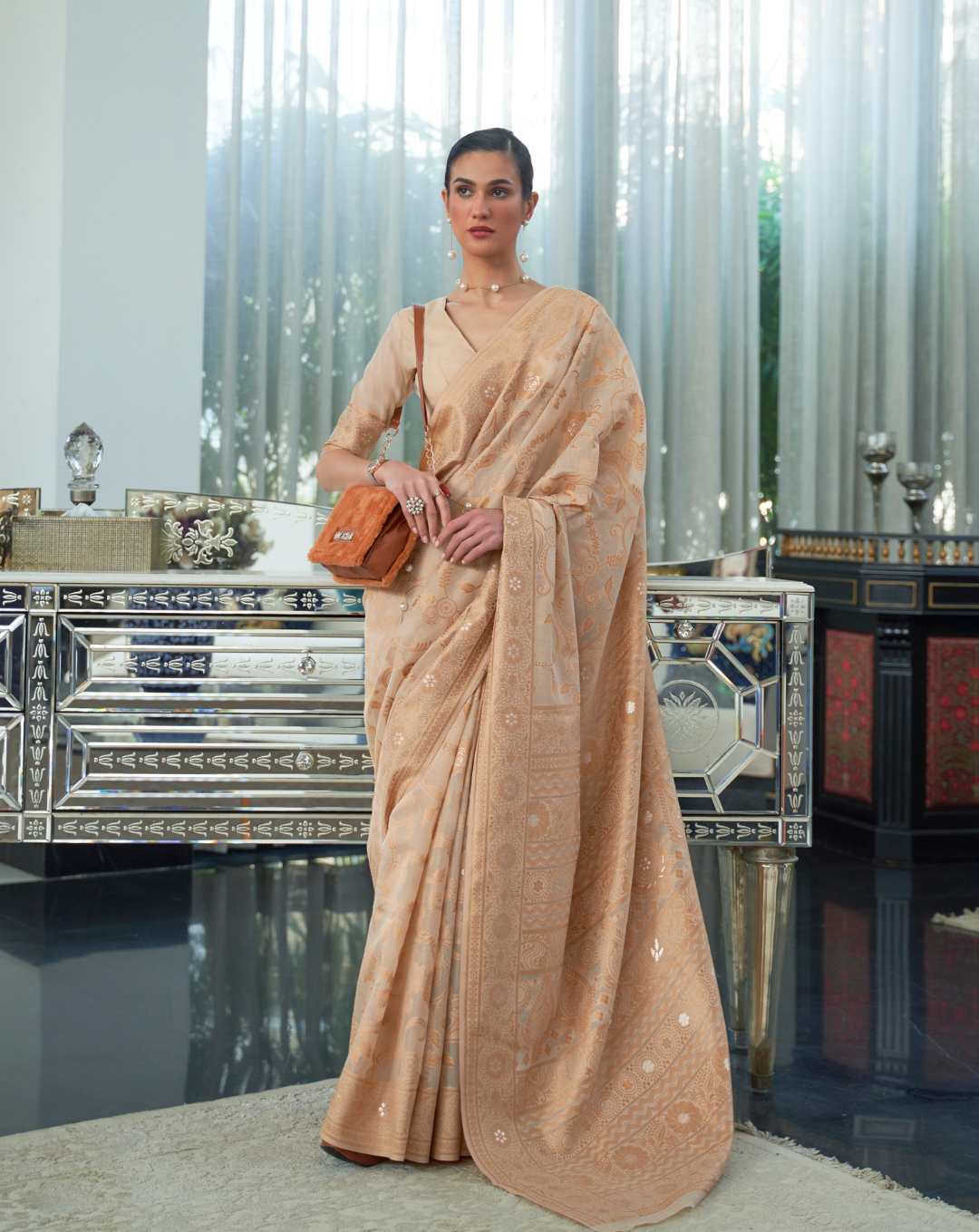 Gold Lucknavi Woven Saree
