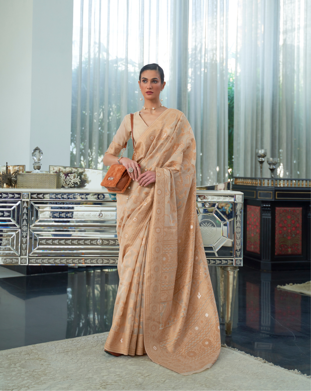 Gold Lucknavi Woven Saree