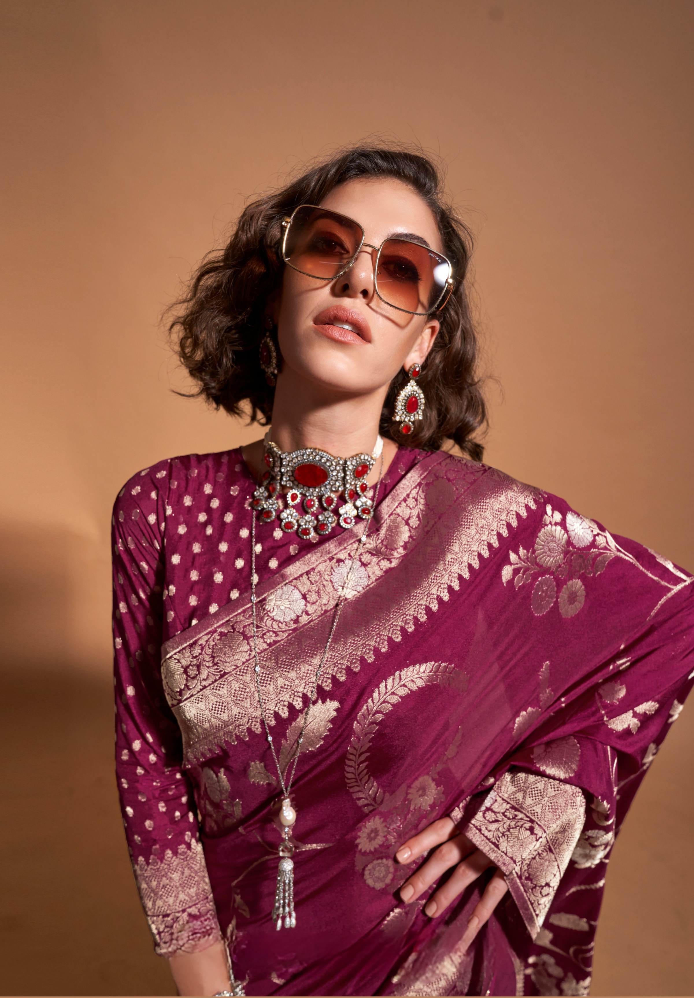 Maroon Silk Georgette Saree