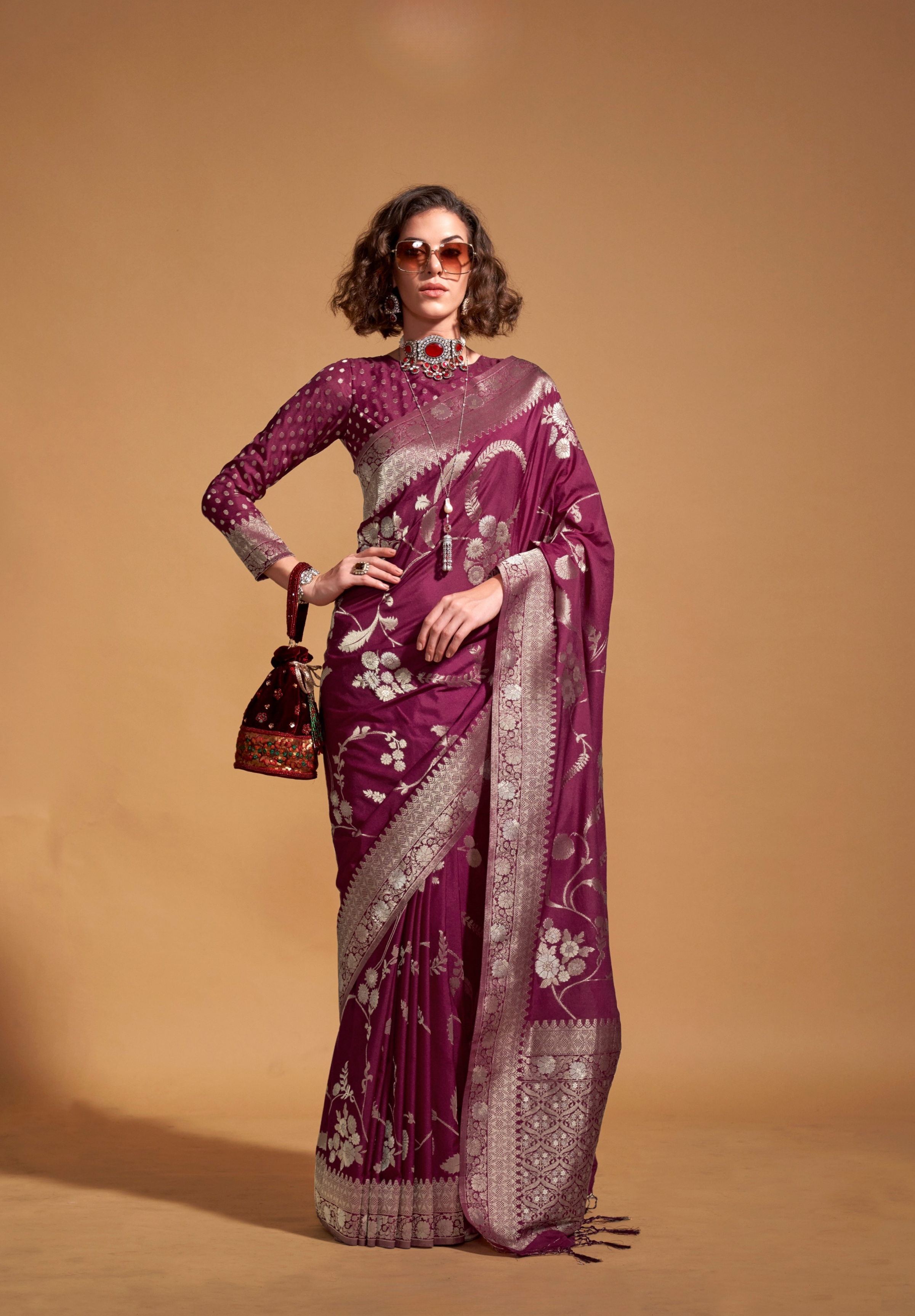 Maroon Silk Georgette Saree