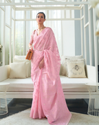 Pink Lucknavi Woven Saree
