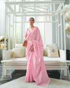 Pink Lucknavi Woven Saree