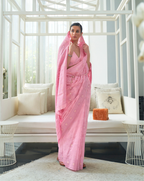 Pink Lucknavi Woven Saree