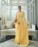 Yellow  Lucknavi Woven Saree