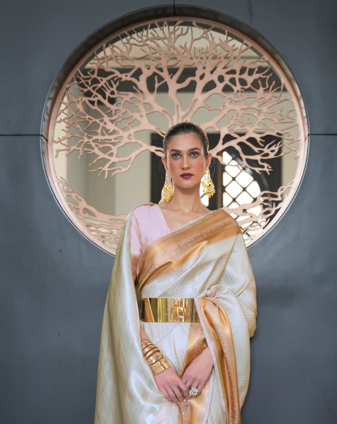White Self Woven Silk Saree