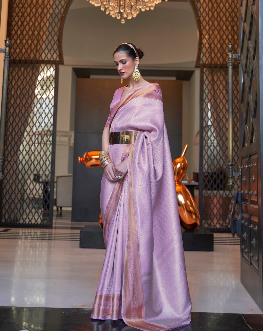 Lilac Self Woven Silk Saree