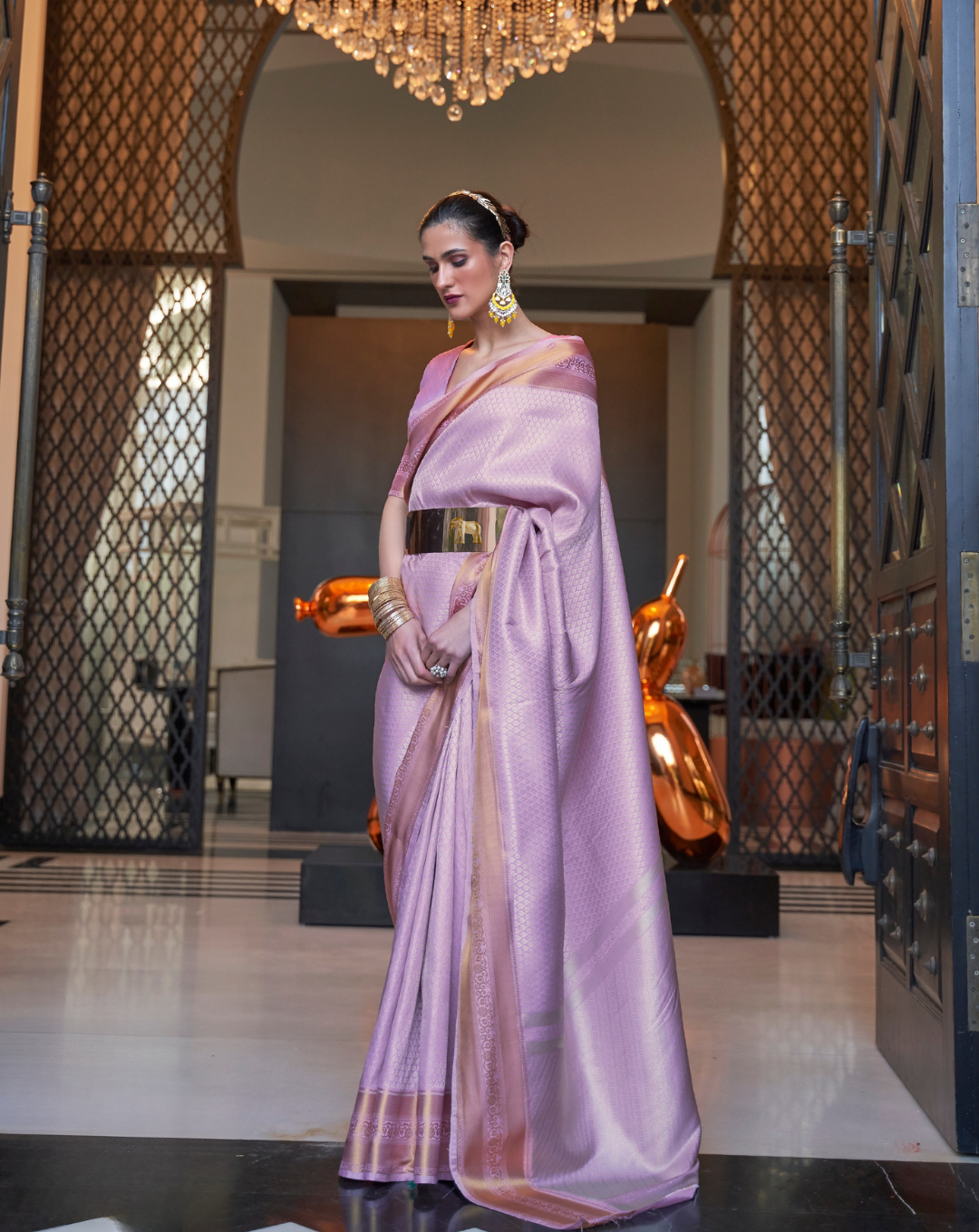 Lilac Self Woven Silk Saree