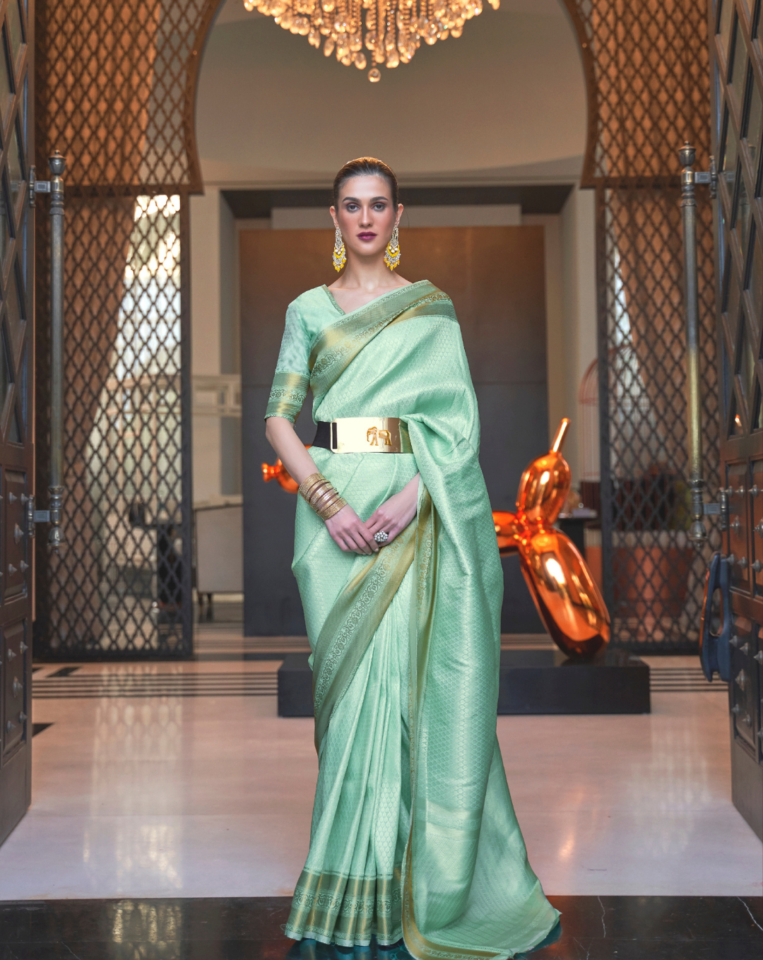 Green Self Woven Silk Saree