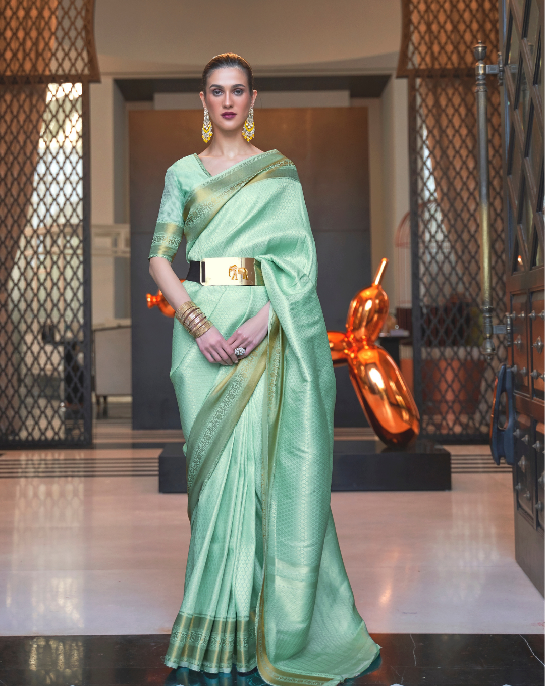 Green Self Woven Silk Saree
