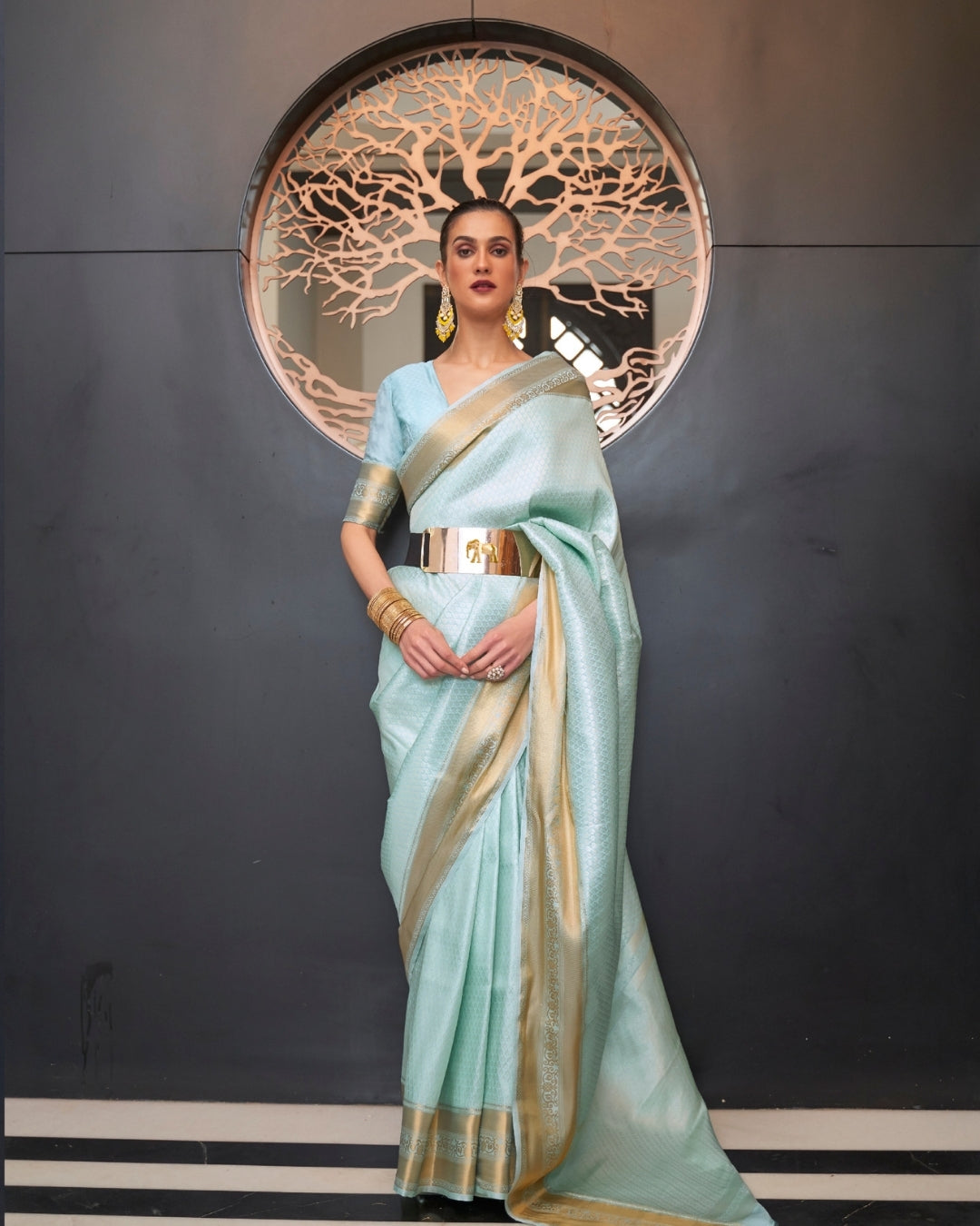 Blue Self Woven Silk Saree