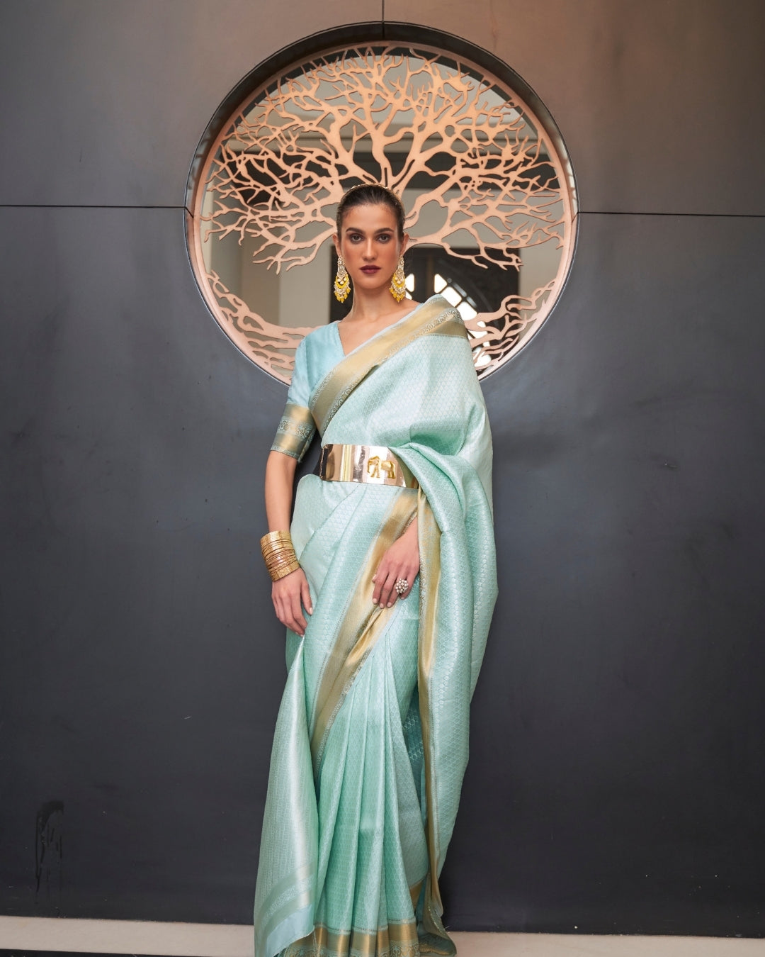 Blue Self Woven Silk Saree