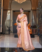 Peach Self Woven Silk Saree