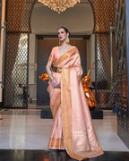 Peach Self Woven Silk Saree