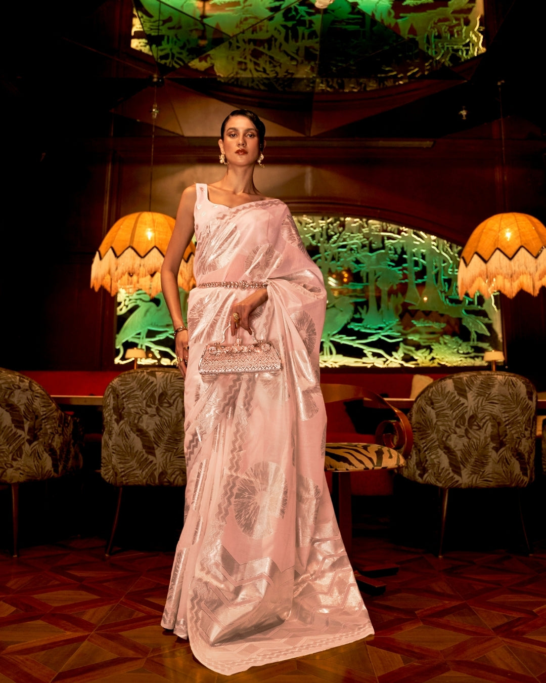 Peach Zari Based handloom woven silk saree