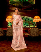 Peach Zari Based handloom woven silk saree