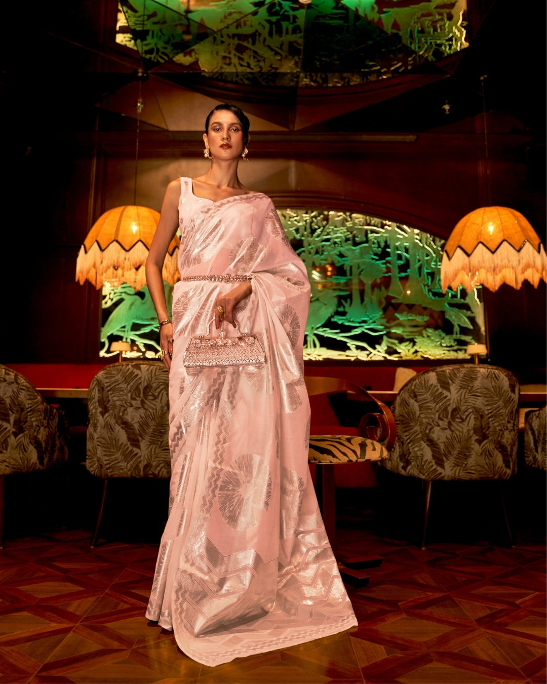 Peach Zari Based handloom woven silk saree
