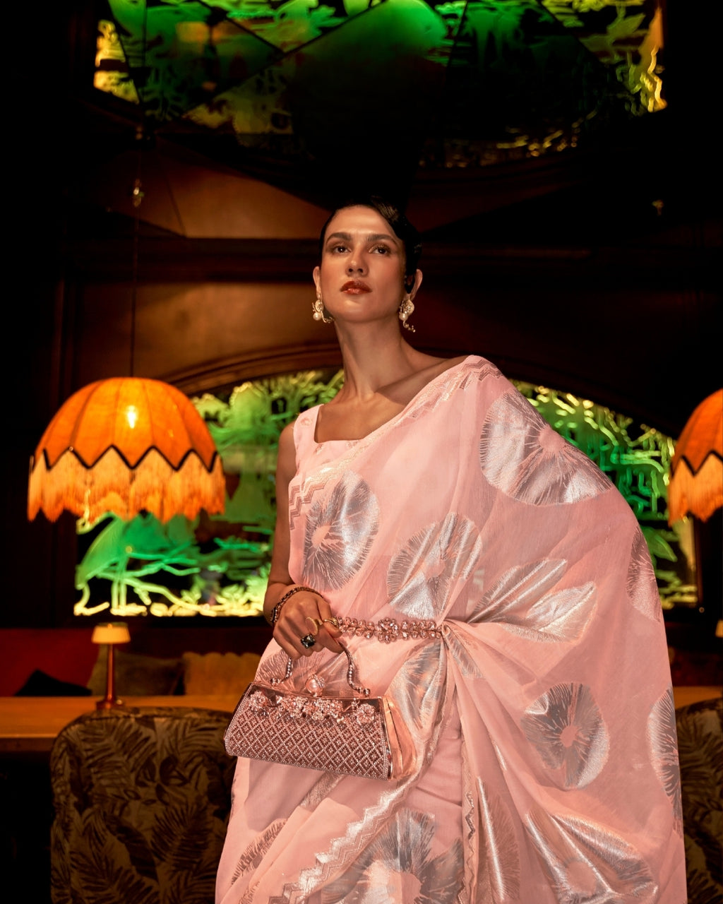 Peach Zari Based handloom woven silk saree