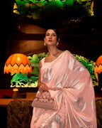 Peach Zari Based handloom woven silk saree