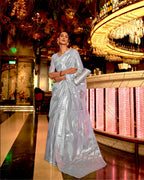 Grey Zari Based handloom woven silk  saree