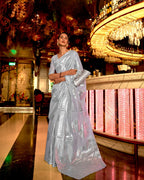 Grey Zari Based handloom woven silk  saree