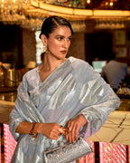 Grey Zari Based handloom woven silk  saree