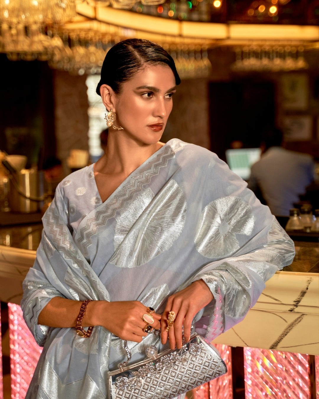 Grey Zari Based handloom woven silk  saree