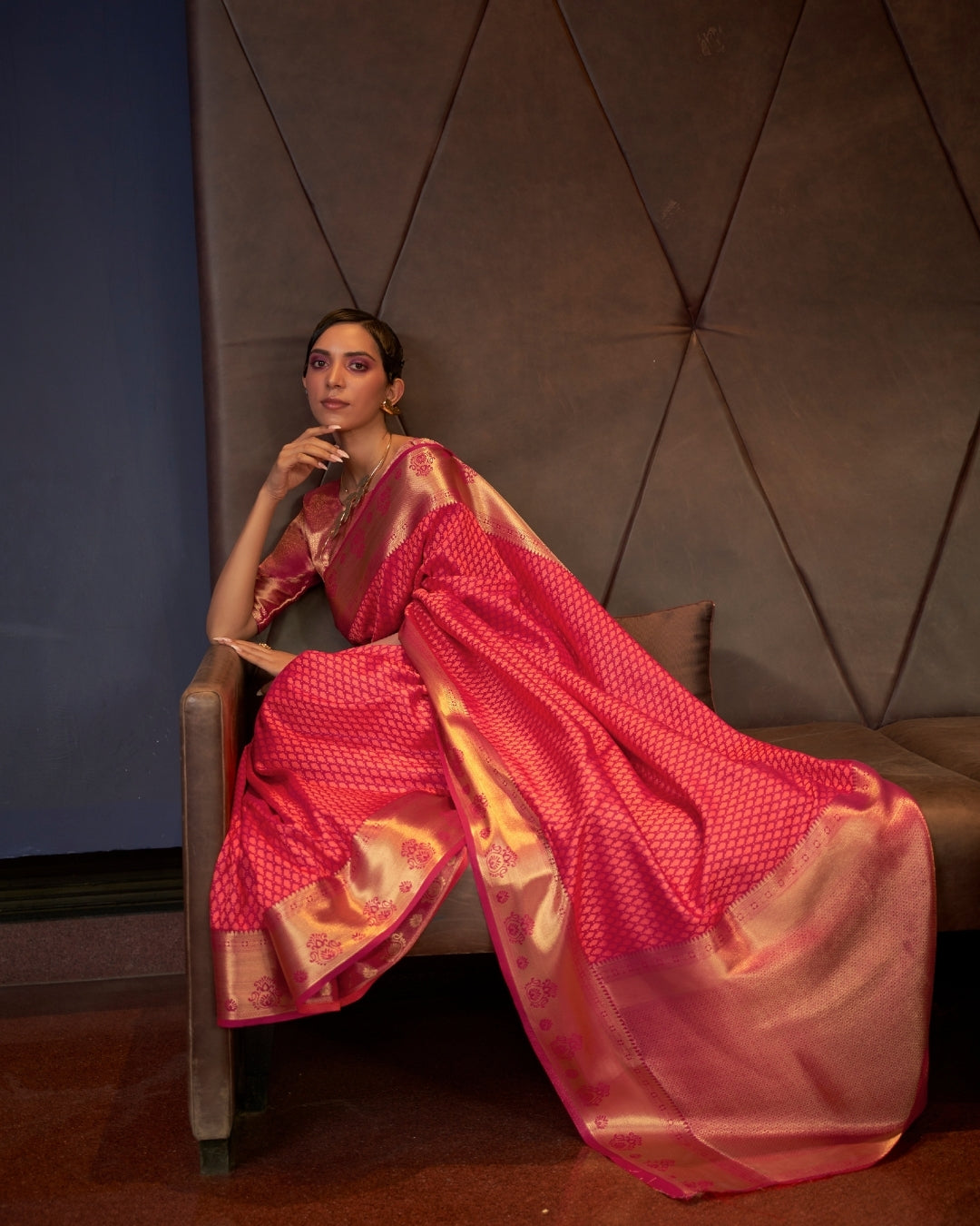Red Self contrasting Handloom woven saree