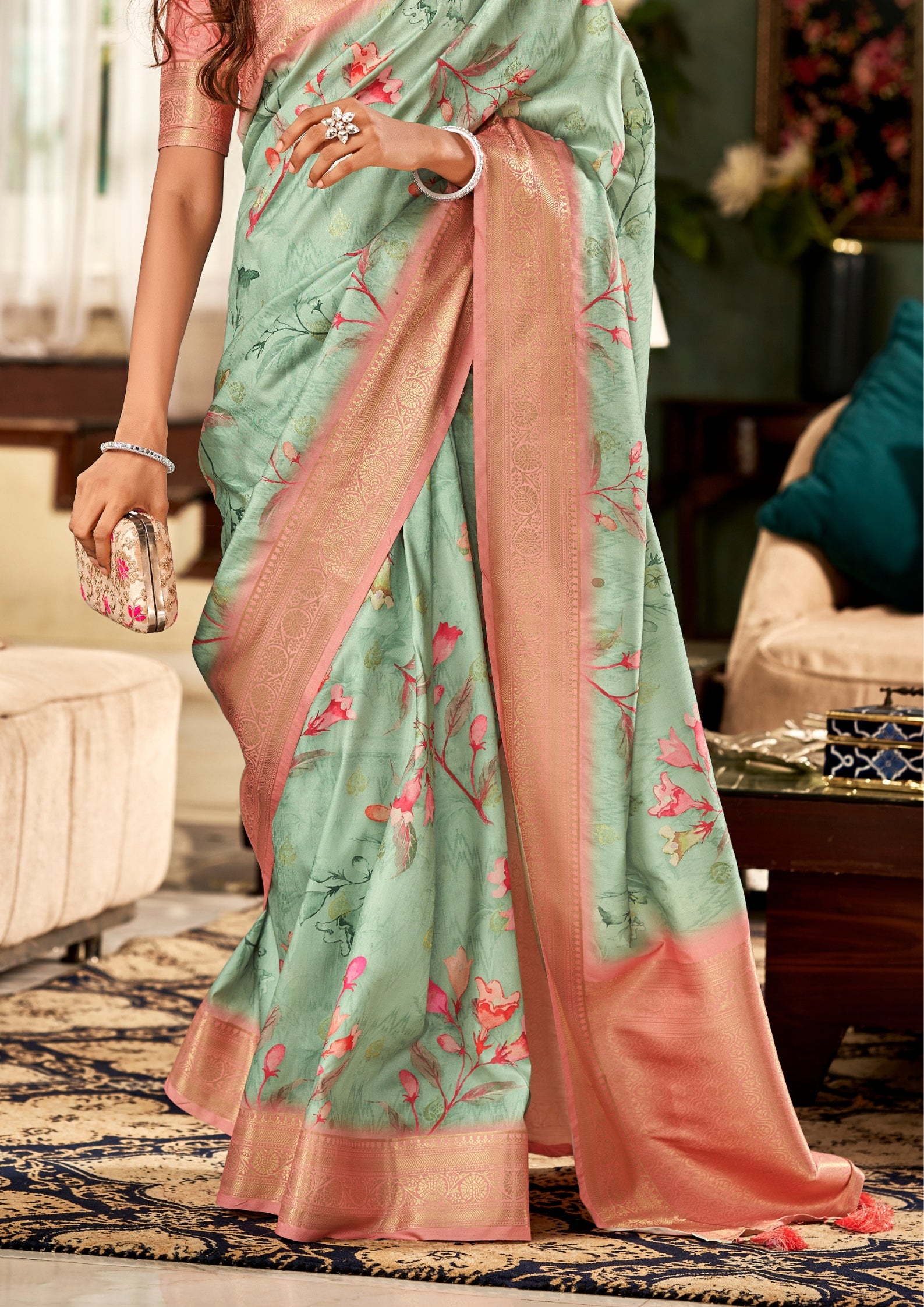 Soft Silk Pastel Green Saaree With Digital Print