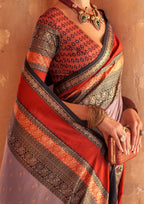 Light Grey Silk Saree With Patola Blouse