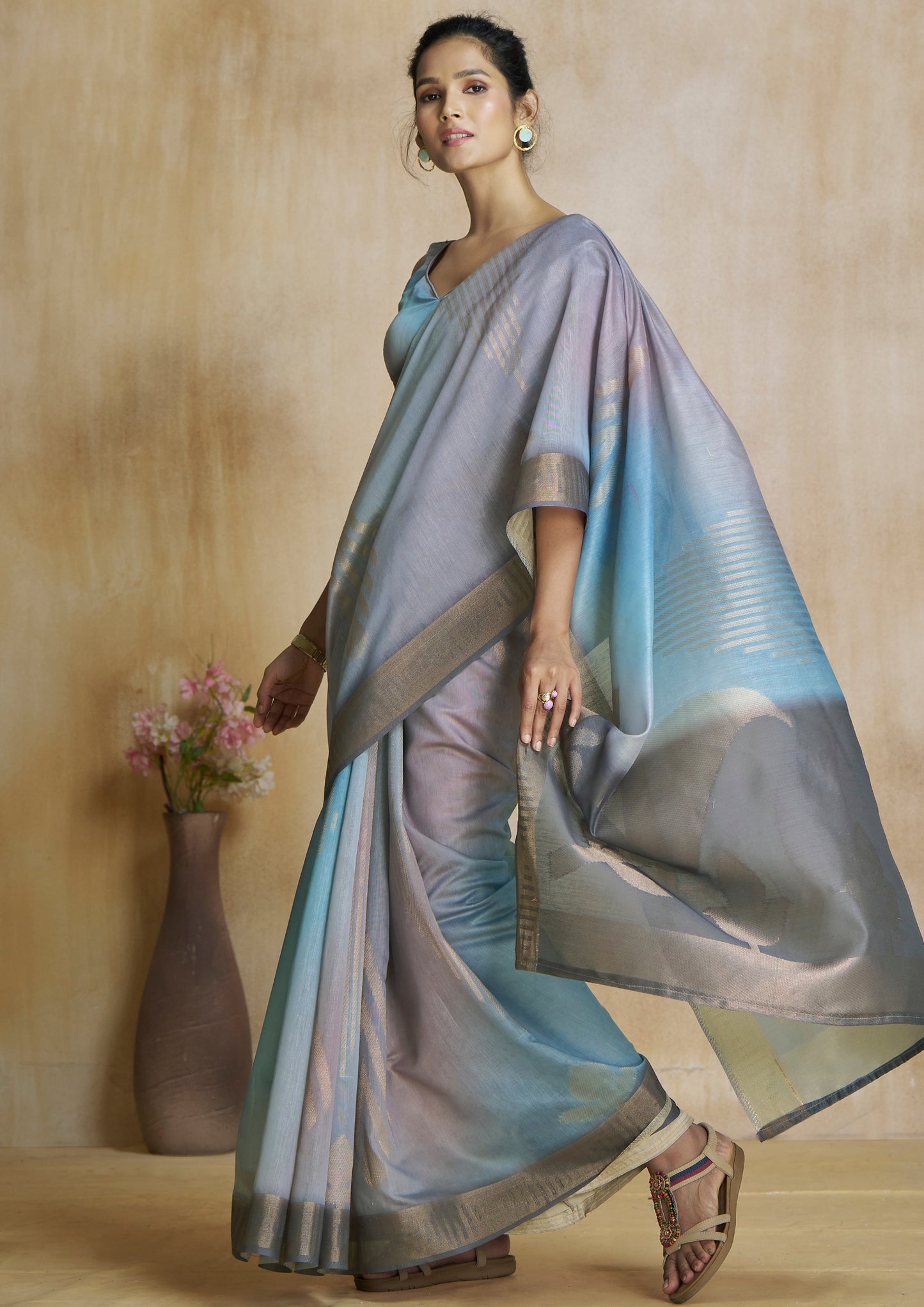 Light Grey Digital Printed Saree