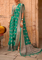 TEAL GEORGETTE  SAREE WITH WEAVING BUTA BORDER